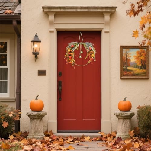 Fall Leaves Wreath for Front Door Autumn Decor with Colorful Mixed Leaves and Eucalyptus Branches