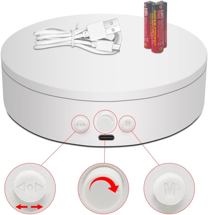 Rotating Display Stand with Type-C Cable 360 Degree Motorized Turntable Adjustable Speed and Direction White 787 Inch