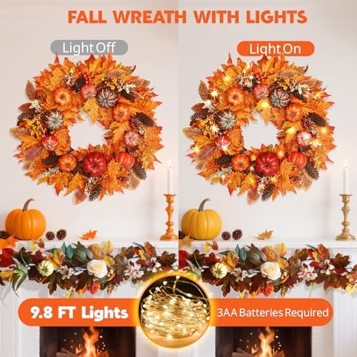 20 Inch Fall Wreath for Front Door Autumn Decor