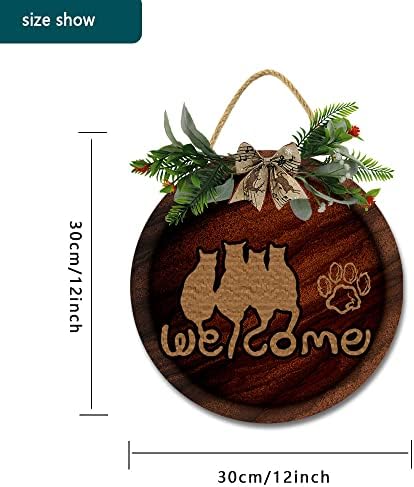 Imahoocool Cat Round Wood Front Door Wreath