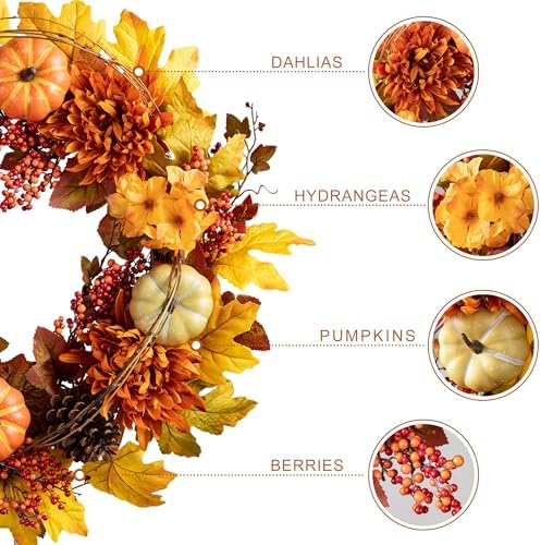 Glitzhome 24 Inch Autumn Maple Leaf Wreath