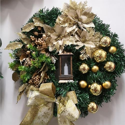 Christmas Wreath with LED Light Yellow Bow Decor