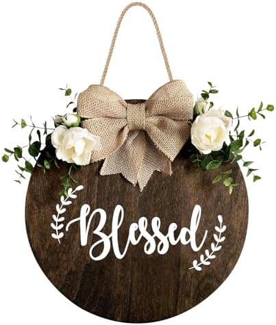 Blessed Farmhouse Welcome Sign Round Wood Door Decor