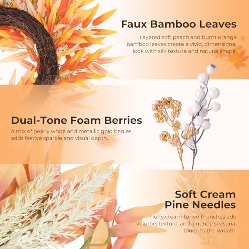 Fall Wreaths for Front Door with Leaves Decor
