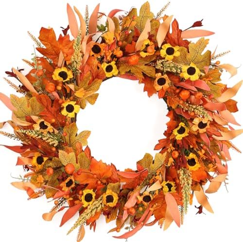 KHOYIME 20 Inch Artificial Autumn Wreath for Front Door