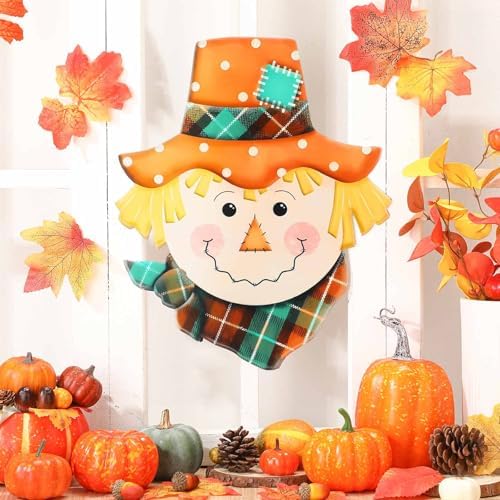 Metal Fall Door Scarecrow Head Welcome Sign
