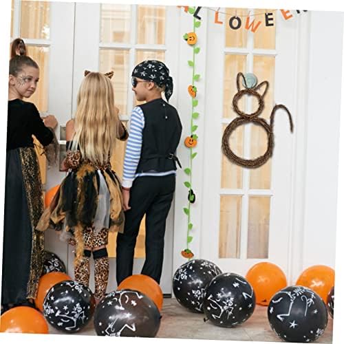 Cabilock Cat Shape Wreath Halloween Decor Front Door Wall Hanging Ornament