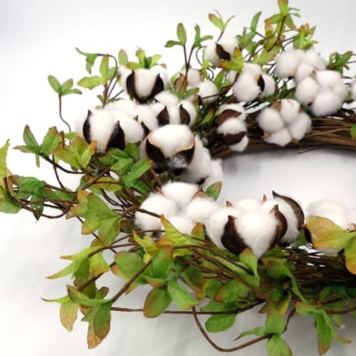 Idyllic Green Leaves and Cotton Wreath for Front Door