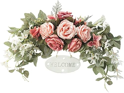 Artificial Rose and Eucalyptus Front Door Wreath with Welcome Sign
