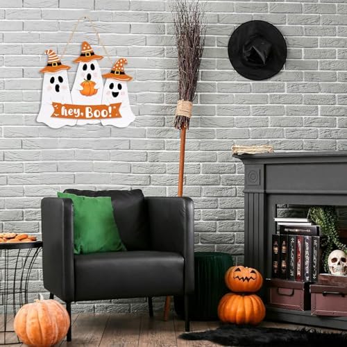 Halloween Ghost Door Sign Wooden Welcome Wreath