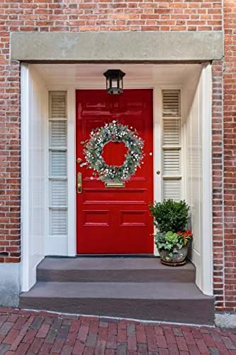 JFLORU 20 Inch White Christmas Wreath with Berries