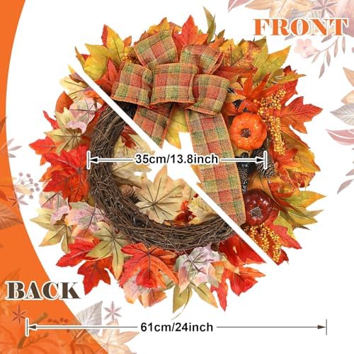 Heflashor 24 Inch Fall Door Wreath with Lights