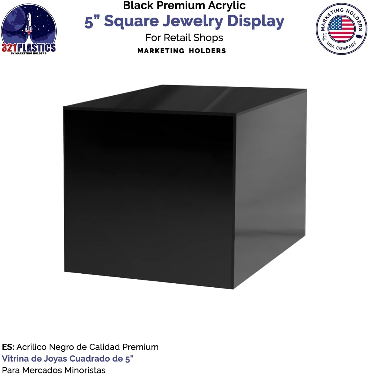 4 Pack 5 Inch Acrylic Display Riser Boxes No Lid Black Square Retail Showcase Riser