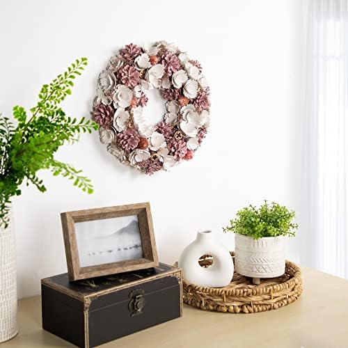 Northlight 13 Inch White Pink Wooden Floral Christmas Wreath with Pinecones