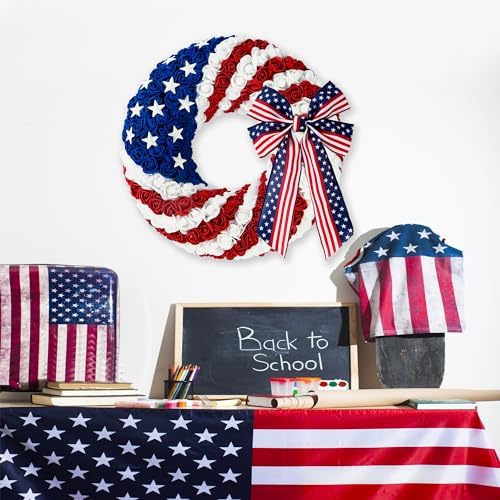 14 Inch 4th of July Patriotic Wreath with Artificial Roses