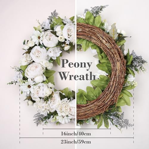 EZsenses Peony Wreath 23 Inch Front Door Decor