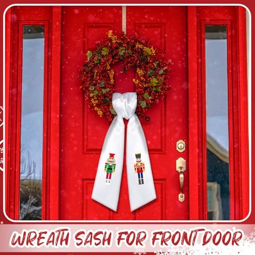 2 Pcs Christmas Wreath Sash White Satin Nutcracker Wreath Door Decor