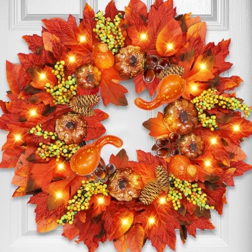 18 Inch Thick Fall Wreath with 20 LED Lights