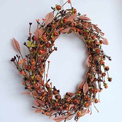 Idyllic Mini Pumpkin Pip Berry Wreath for Front Door 15 Inches