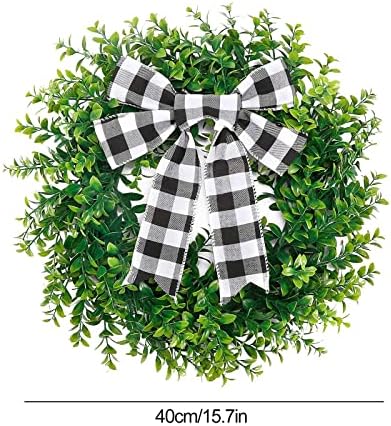 Belupai 157in Black White Plaid Bow Garland Wreath