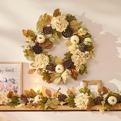 DECOR BY HANNAH 24 Inch Collapsible Fall Wreath with Lights