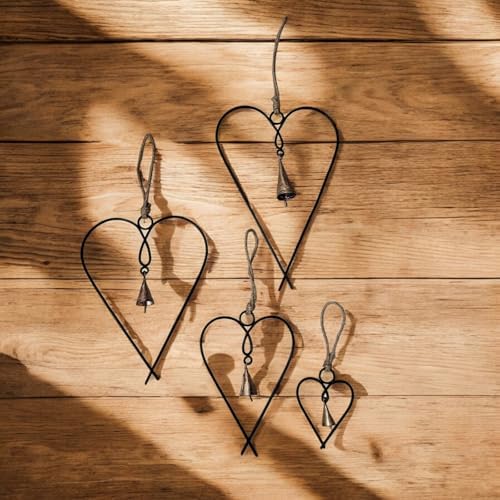 Mango Gifts Set of 4 Metal Heart Wall Art with Bells