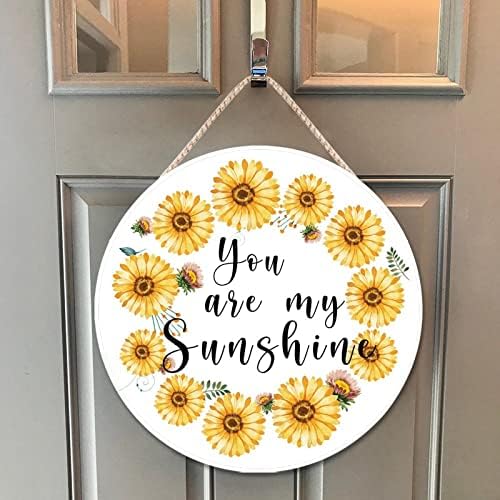 Farmhouse Front Door Hanger Vintage Sunflower Wreath Bee Wood Sign