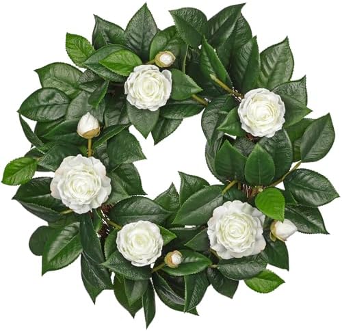 20 Inch Artificial Camellia Wreath for Front Door