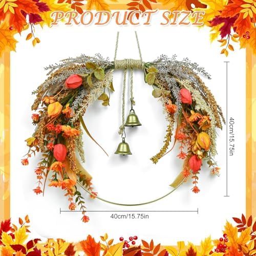 Fall Leaves Wreath for Front Door Autumn Decor with Colorful Mixed Leaves and Eucalyptus Branches