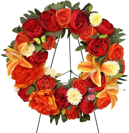 HENOMO Autumn Wreath with Stand 24 Inch Decorations for Gravesite