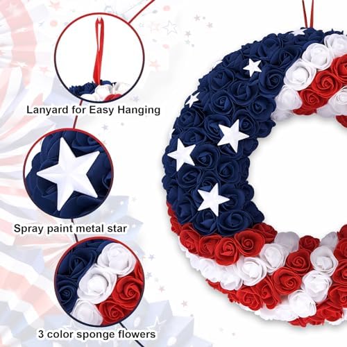 18 Inch Patriotic Roses Wreath for 4th of July 1