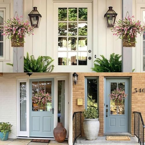 Cream Hydrangea Door Wreath with Rattan Basket and Burlap Bow
