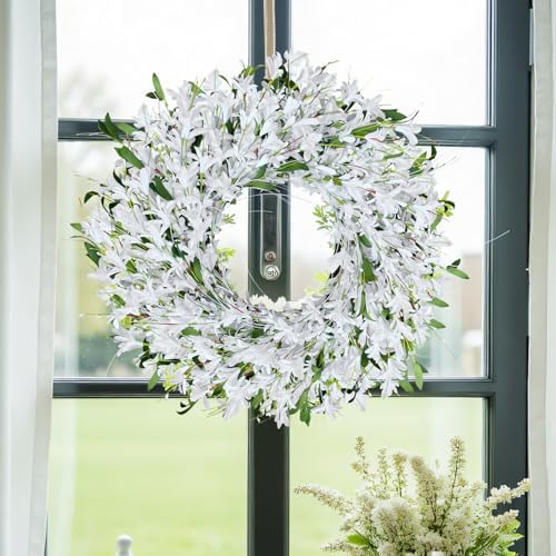 White Forsythia Door Wreath 24 Inch Decor
