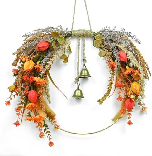 Fall Leaves Wreath for Front Door Autumn Decor with Colorful Mixed Leaves and Eucalyptus Branches