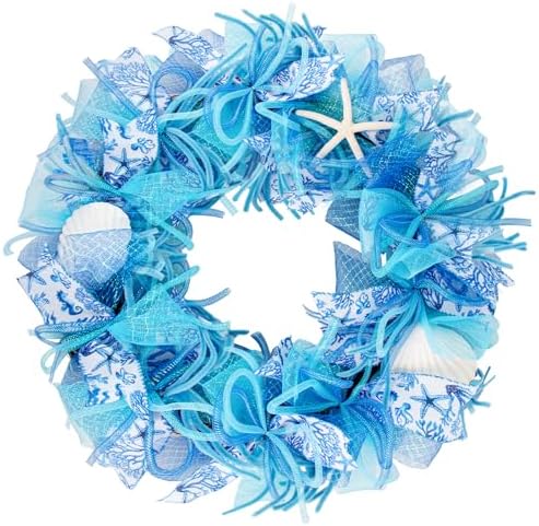 24 Inch Coastal Wreath with Starfish and Scallops Shell