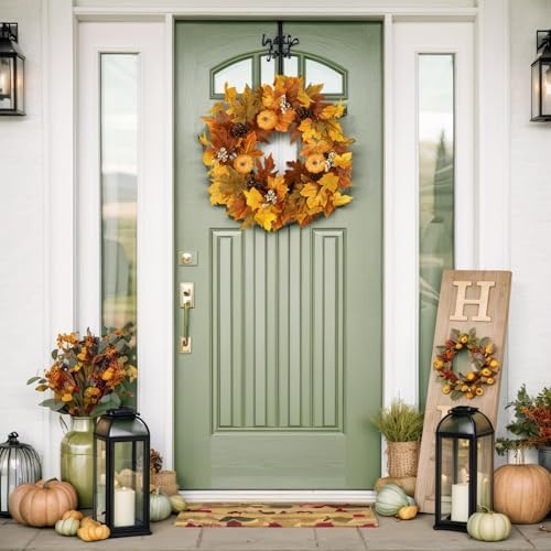 Fall Wreaths with Timer Lights for Front Door