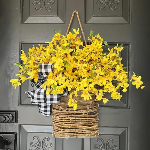 Artificial Spring Door Wreath with Rattan Frame