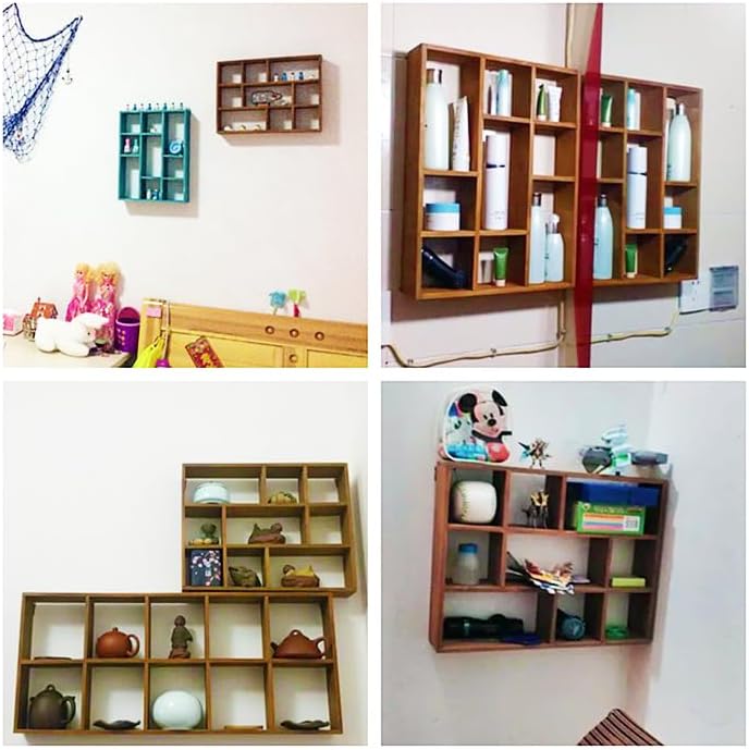 AZOFIA Shadow Box Display Shelf with 9 Slots Brown Style I