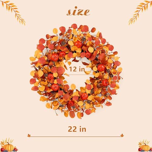 22 Inch Artificial Fall Wreath for Front Door