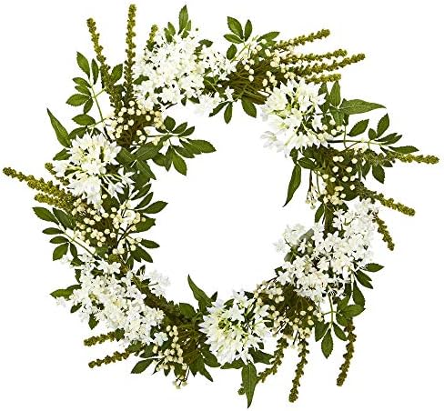 Nearly Natural 24-Inch White Mixed Floral Artificial Wreath