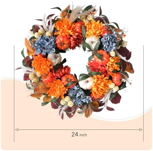 24-inch Fall Pumpkin Wreath Handcrafted Decor