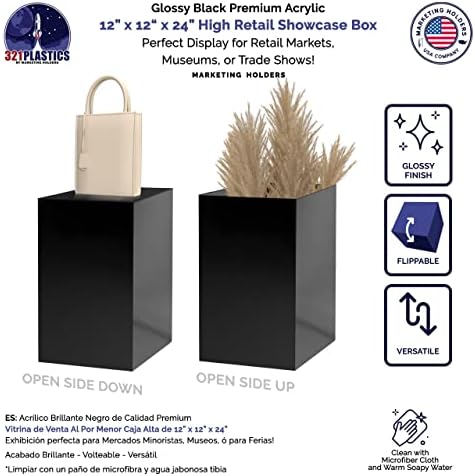 Black Acrylic Tall Display Pedestal 24 Inch 5 Sided Showcase Stand