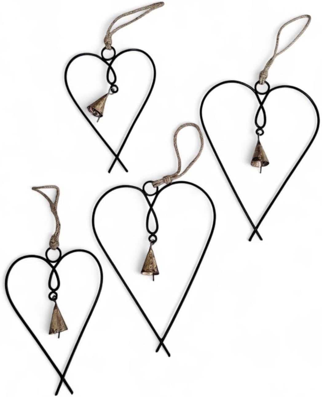 Mango Gifts Set of 4 Metal Heart Wall Art with Bells