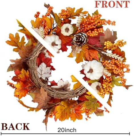 Sggvecsy 20 Inch Fall Wreath Autumn Decor 1
