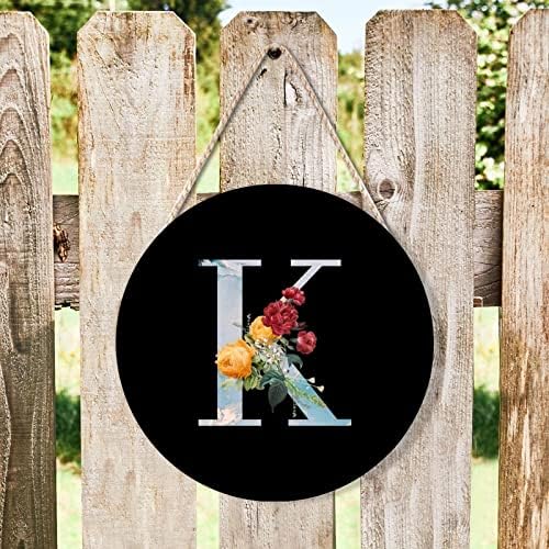 Farmhouse Front Door Hanger Flower Bouquet Custom Initial Letter K Wood Sign 10x10in