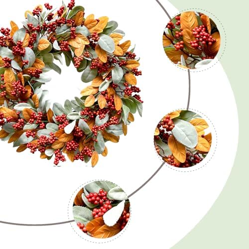 TEMPUS 18 Inch Autumn Wreath with Red Berries