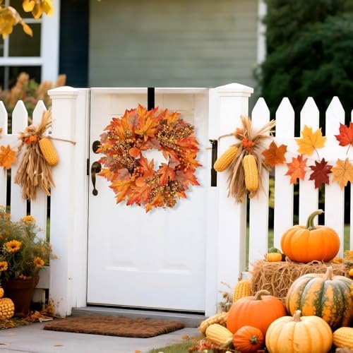 Artificial Fall Wreath for Front Door 19 Inch