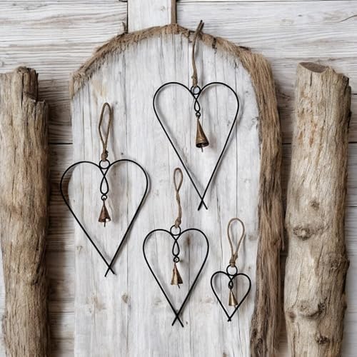 Mango Gifts Set of 4 Metal Heart Wall Art with Bells