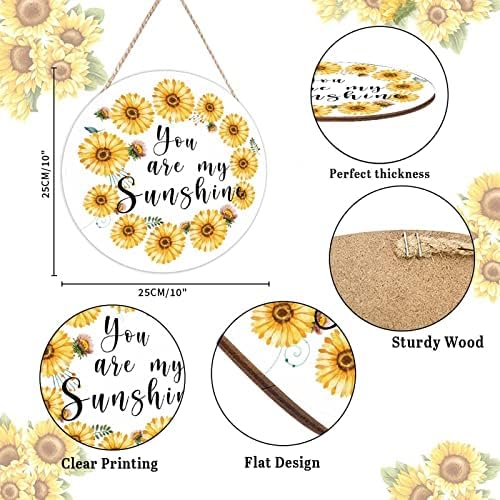 Farmhouse Front Door Hanger Vintage Sunflower Wreath Bee Wood Sign