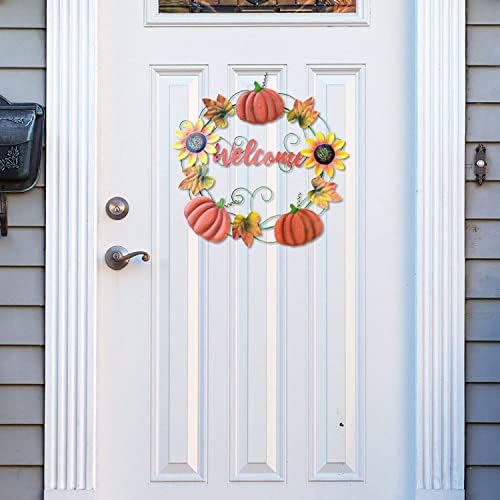 YUMBOR Metal Fall Pumpkin Welcome Wreath Front Door Decor